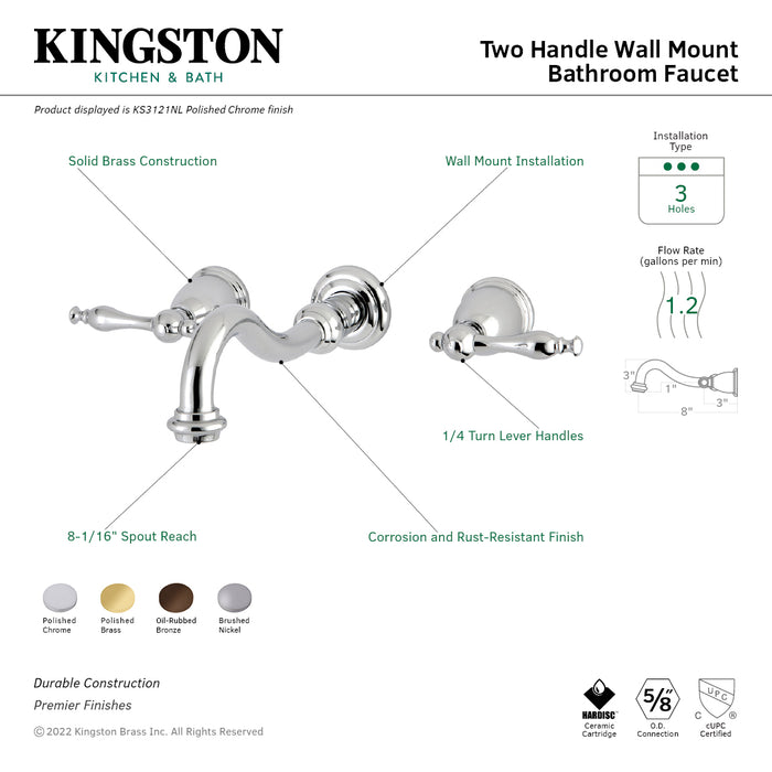 Kingston Brass KS3125NL Vintage Double-Handle Wall Mount Bathroom Faucet, Oil Rubbed Bronze