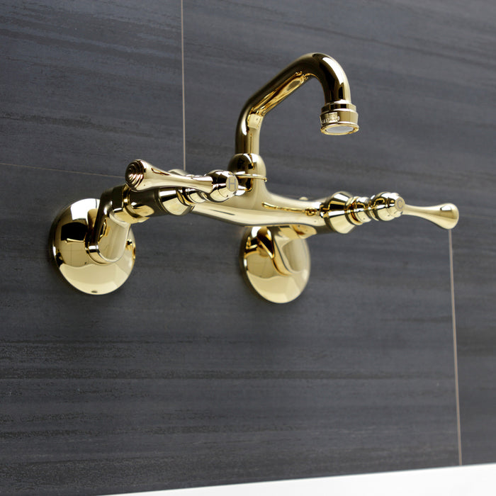 Kingston Brass KS312PB Kingston Double-Handle Wall Mount Bar Faucet, Polished Brass