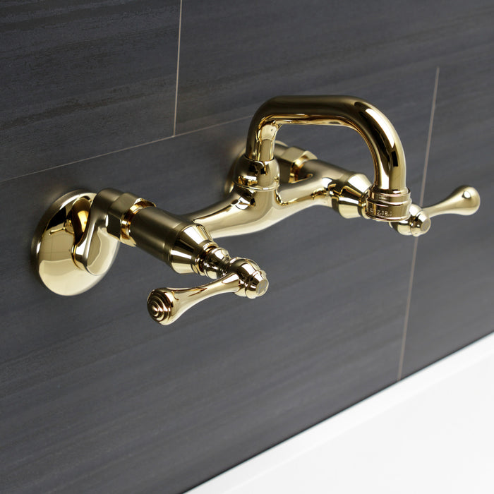 Kingston Brass KS312PB Kingston Double-Handle Wall Mount Bar Faucet, Polished Brass