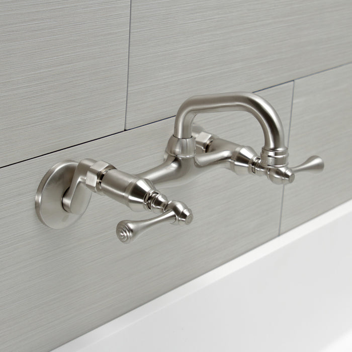 Kingston Brass KS312SN Kingston Double-Handle Wall Mount Bar Faucet, Brushed Nickel