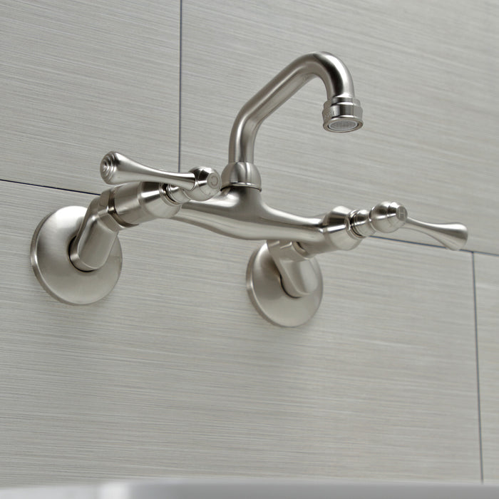 Kingston Brass KS312SN Kingston Double-Handle Wall Mount Bar Faucet, Brushed Nickel
