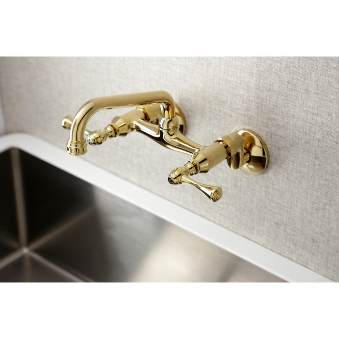 Kingston Brass KS313PB Kingston Double-Handle Wall-Mount Bridge Kitchen Faucet, Polished Brass