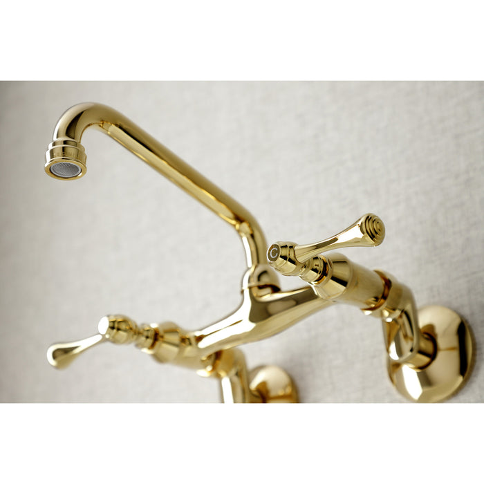 Kingston Brass KS313PB Kingston Double-Handle Wall-Mount Bridge Kitchen Faucet, Polished Brass