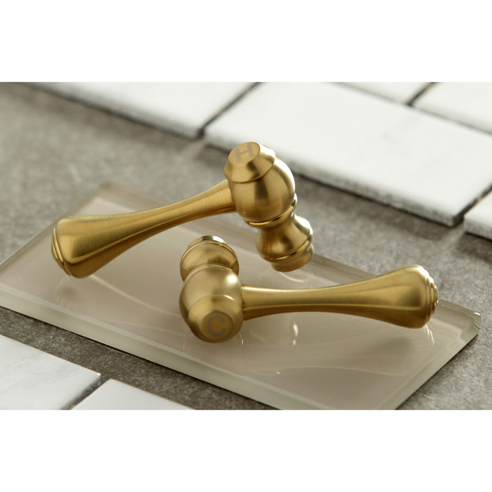 Kingston KS314SB Kingston Two-Handle Wall Mount Bridge Kitchen Faucet, Brushed Brass