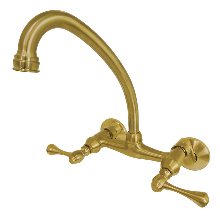 Kingston KS314SB Kingston Two-Handle Wall Mount Bridge Kitchen Faucet, Brushed Brass
