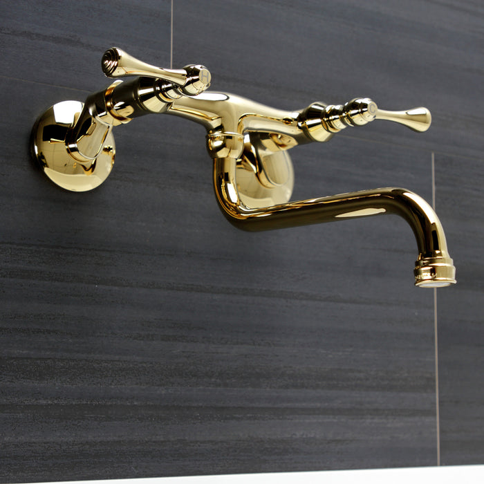 Kingston Brass KS315PB Kingston Double-Handle Wall Mount Bathroom Faucet, Polished Brass