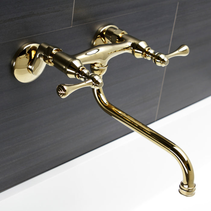 Kingston Brass KS315PB Kingston Double-Handle Wall Mount Bathroom Faucet, Polished Brass