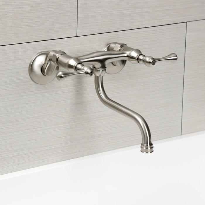 Kingston Brass KS315SN Kingston Double-Handle Wall Mount Bathroom Faucet, Brushed Nickel