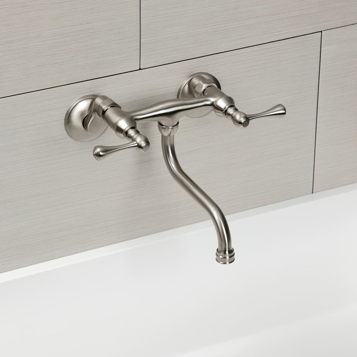 Kingston Brass KS315SN Kingston Double-Handle Wall Mount Bathroom Faucet, Brushed Nickel
