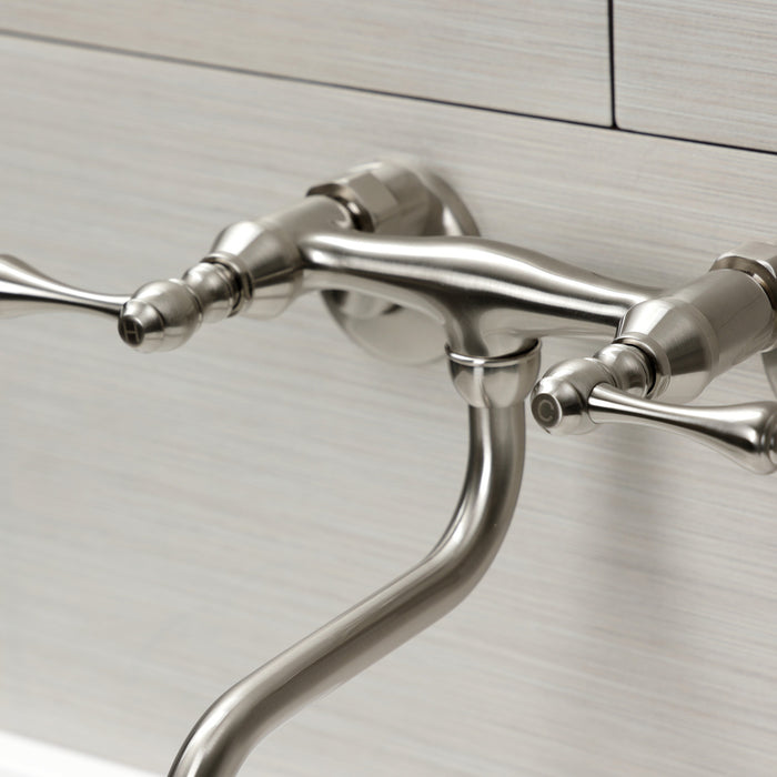 Kingston Brass KS315SN Kingston Double-Handle Wall Mount Bathroom Faucet, Brushed Nickel