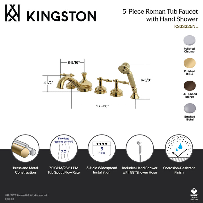 Kingston Brass KS33355NL Roman 5-Piece Roman Tub Faucet with Hand Shower, Oil Rubbed Bronze