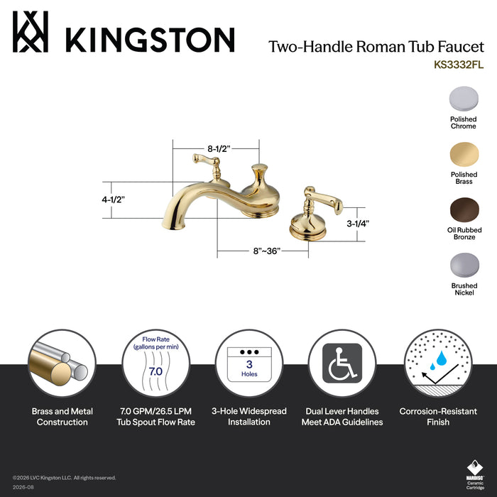 Kingston Brass KS3335FL Royale Two-Handle Deck Mount Roman Tub Faucet, Oil Rubbed Bronze