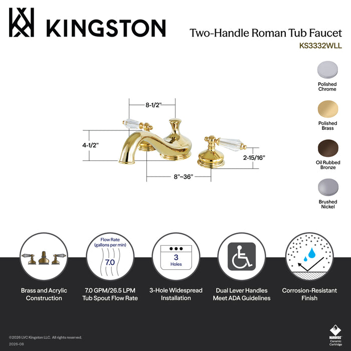 Kingston Brass KS3335WLL Wilshire Two-Handle Deck Mount Roman Tub Faucet, Oil Rubbed Bronze