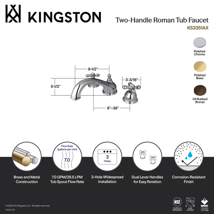 Kingston Brass KS3355AX Vintage Two-Handle Deck Mount Roman Tub Faucet, Oil Rubbed Bronze