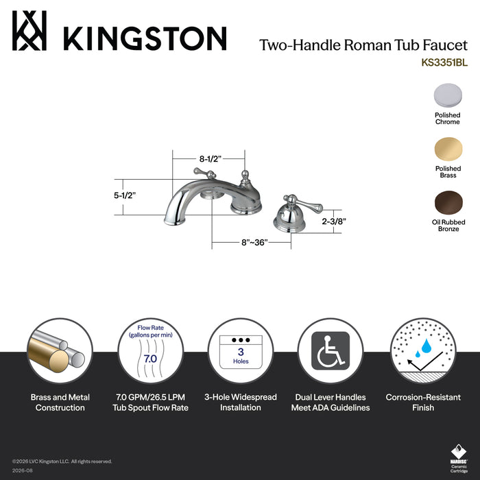 Kingston Brass KS3355BL Vintage Two-Handle Deck Mount Roman Tub Faucet, Oil Rubbed Bronze