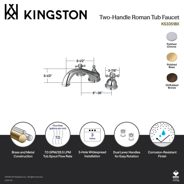 Kingston Brass KS3355BX Vintage Two-Handle Deck Mount Roman Tub Faucet, Oil Rubbed Bronze