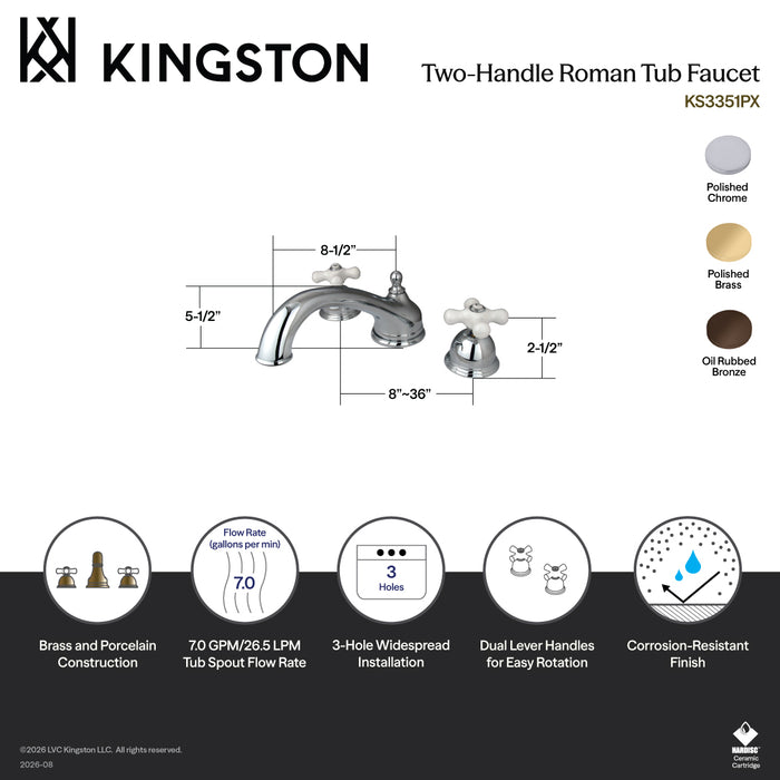 Kingston Brass KS3355PX Vintage Two-Handle Deck Mount Roman Tub Faucet, Oil Rubbed Bronze