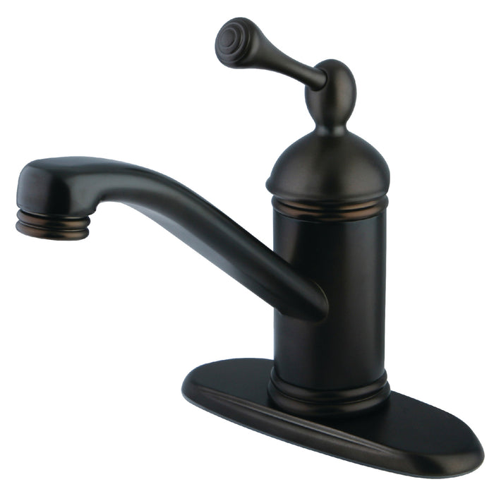 Kingston Brass KS3405BL  One-Handle Single-Hole Bathroom Faucet with Deck Plate and Push Pop-Up Drain, Oil Rubbed Bronze