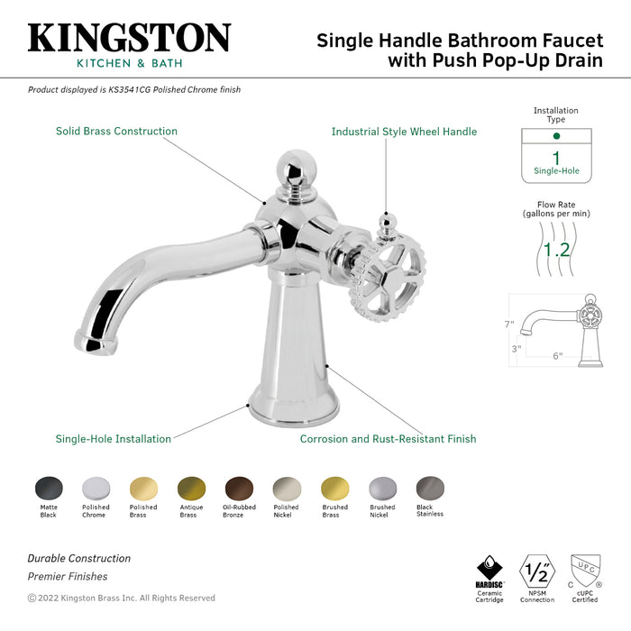 Kingston Brass KS3545CG Fuller One-Handle Single-Hole Bathroom Faucet with Push Pop-Up Drain, Oil Rubbed Bronze