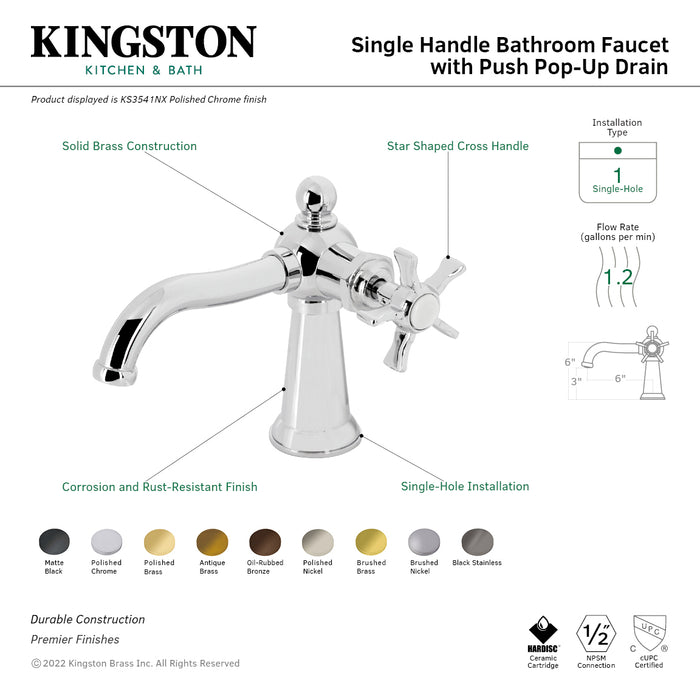 Kingston Brass KS3545NX Hamilton One-Handle Single-Hole Bathroom Faucet with Push Pop-Up Drain, Oil Rubbed Bronze