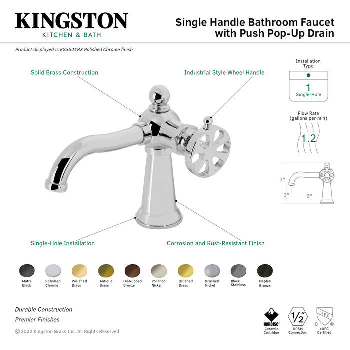 Kingston Brass KS3545RX Belknap One-Handle Single-Hole Bathroom Faucet with Push Pop-Up Drain, Oil Rubbed Bronze