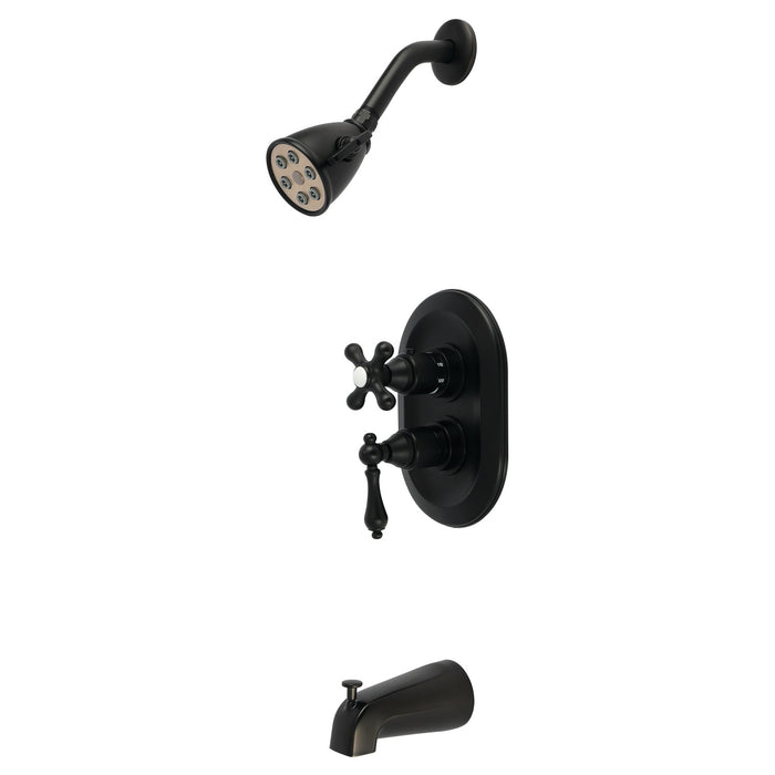 Kingston KS36300AL Restoration Double-Handle 3-Hole Thermostatic Tub and Shower Faucet with Diverter Spout, Matte Black