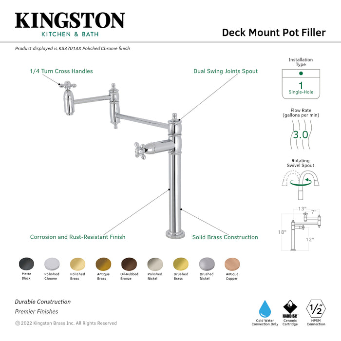 Kingston Brass KS3705AX Restoration Deck Mount Pot Filler Faucet, Oil Rubbed Bronze