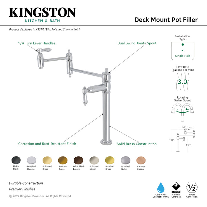 Kingston Brass KS3705BAL Heirloom Deck Mount Pot Filler Faucet, Oil Rubbed Bronze