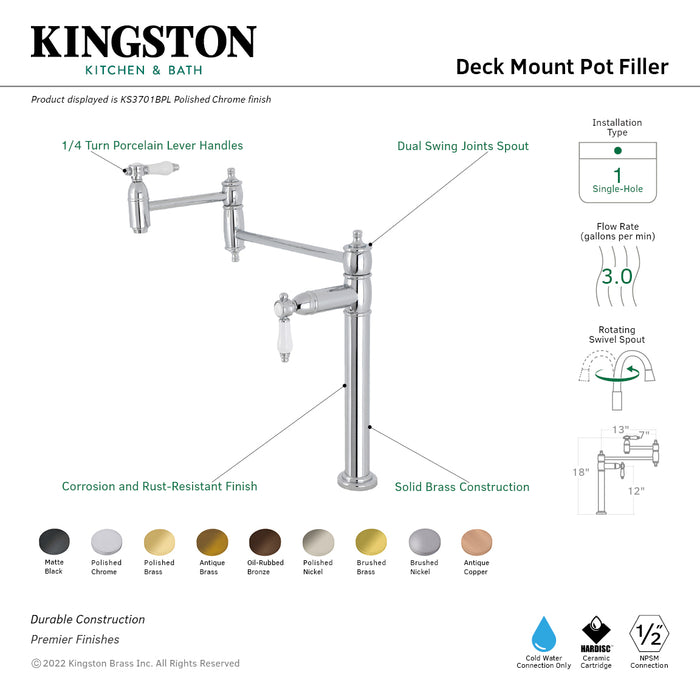 Kingston Brass KS3705BPL Bel-Air Deck Mount Pot Filler Faucet, Oil Rubbed Bronze