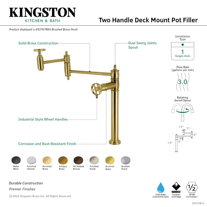 Kingston Brass KS3705RKX Webb Deck Mount Pot Filler Faucet with Knurled Handle, Oil Rubbed Bronze