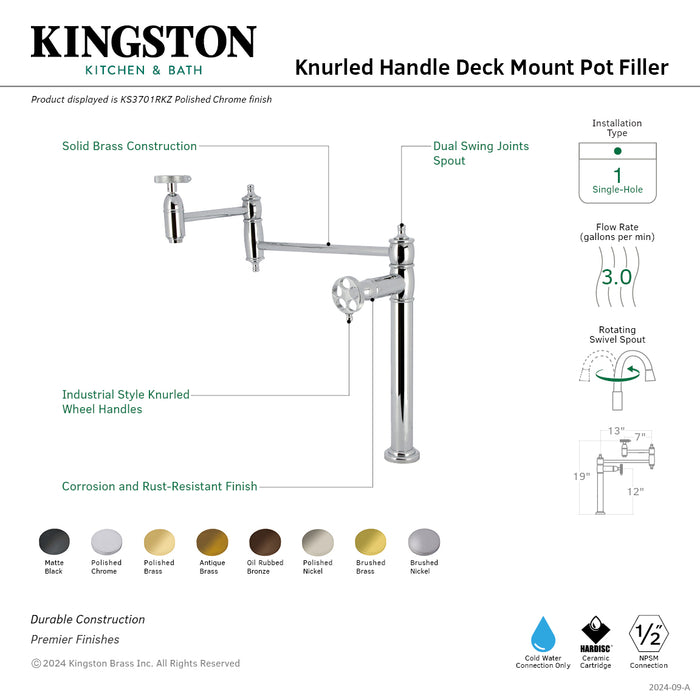 Kingston Brass KS3705RKZ Wendell Deck Mount Pot Filler Faucet with Knurled Handle, Oil Rubbed Bronze