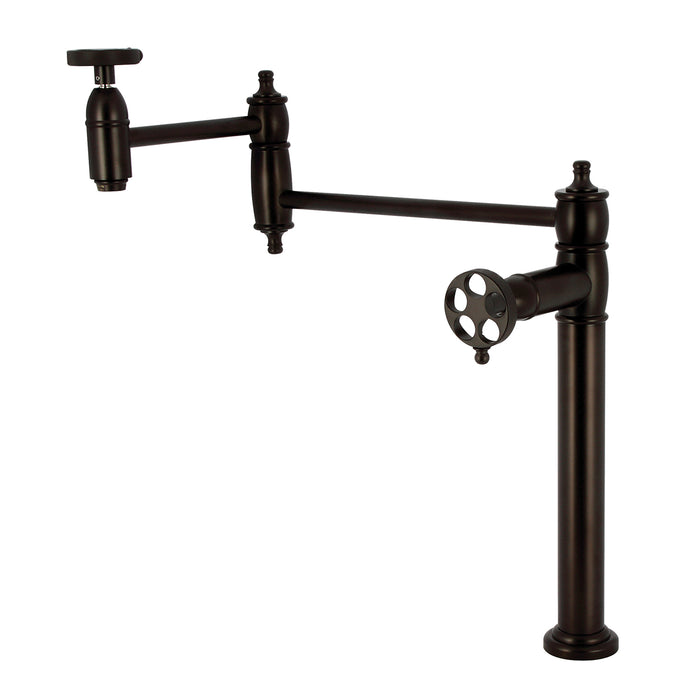 Kingston Brass KS3705RKZ Wendell Deck Mount Pot Filler Faucet with Knurled Handle, Oil Rubbed Bronze