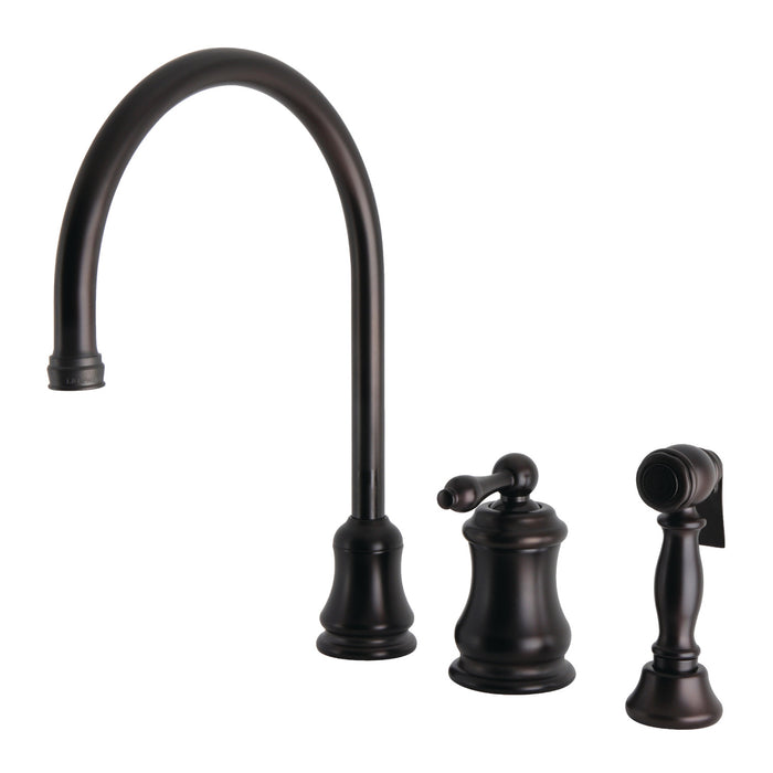 Kingston Brass KS3815ALBS Restoration Single-Handle Widespread Kitchen Faucet with Brass Sprayer, Oil Rubbed Bronze