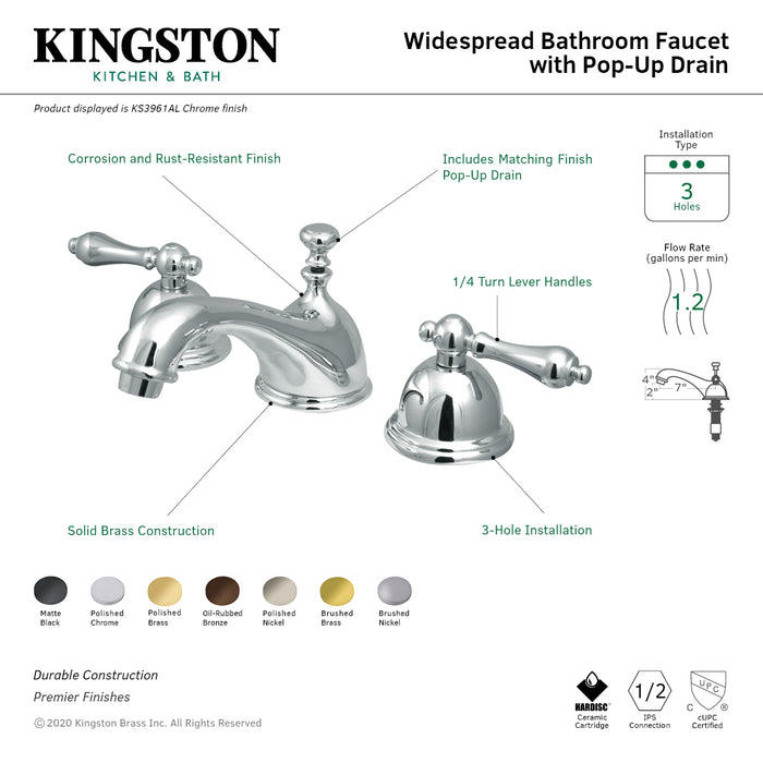 Kingston Brass KS3965AL Restoration Widespread Bathroom Faucet with Brass Pop-Up Drain, Oil Rubbed Bronze