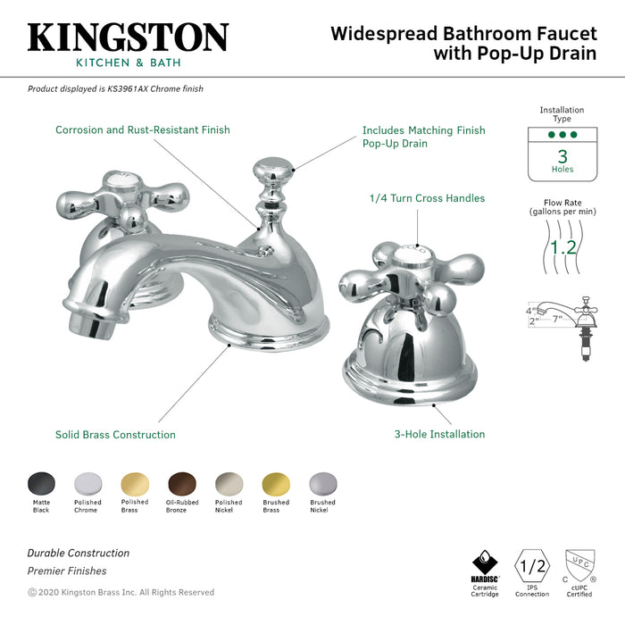 Kingston Brass KS3965AX Restoration Widespread Bathroom Faucet with Brass Pop-Up Drain, Oil Rubbed Bronze