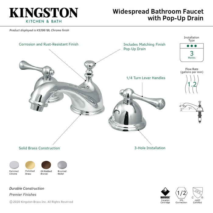 Kingston Brass KS3965BL Vintage Widespread Bathroom Faucet with Brass Pop-Up Drain, Oil Rubbed Bronze