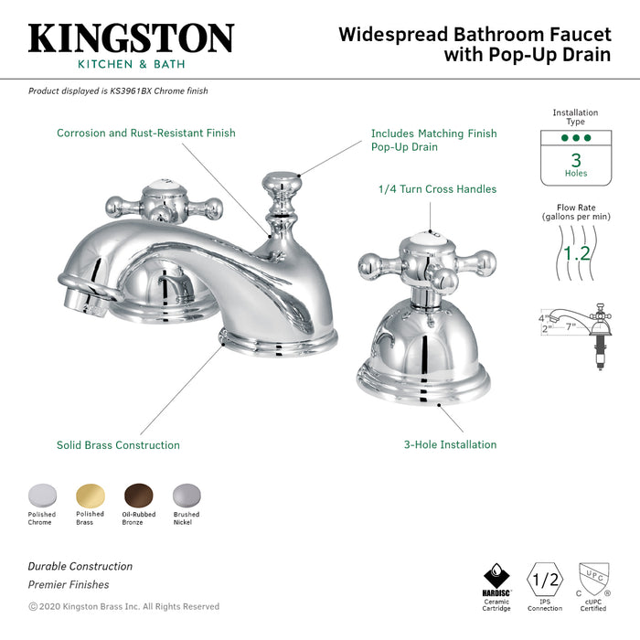 Kingston Brass KS3965BX Vintage Widespread Bathroom Faucet with Brass Pop-Up Drain, Oil Rubbed Bronze