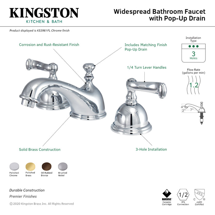 Kingston Brass KS3965FL Royale Widespread Bathroom Faucet with Brass Pop-Up Drain, Oil Rubbed Bronze