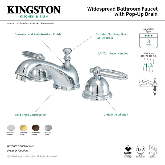 Kingston Brass KS3965GL Georgian Widespread Bathroom Faucet with Brass Pop-Up Drain, Oil Rubbed Bronze