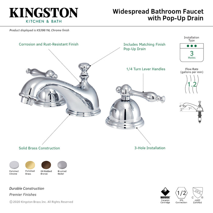 Kingston Brass KS3965NL Naples Widespread Bathroom Faucet with Brass Pop-Up Drain, Oil Rubbed Bronze