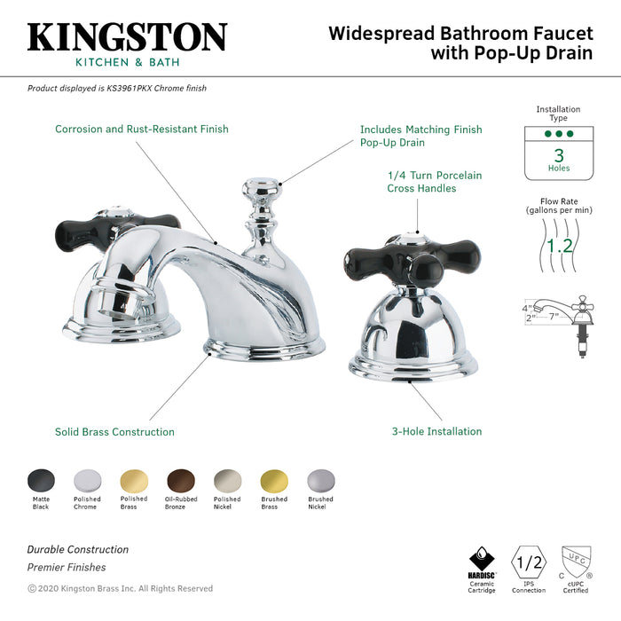 Kingston Brass KS3965PKX Duchess Widespread Bathroom Faucet with Brass Pop-Up Drain, Oil Rubbed Bronze