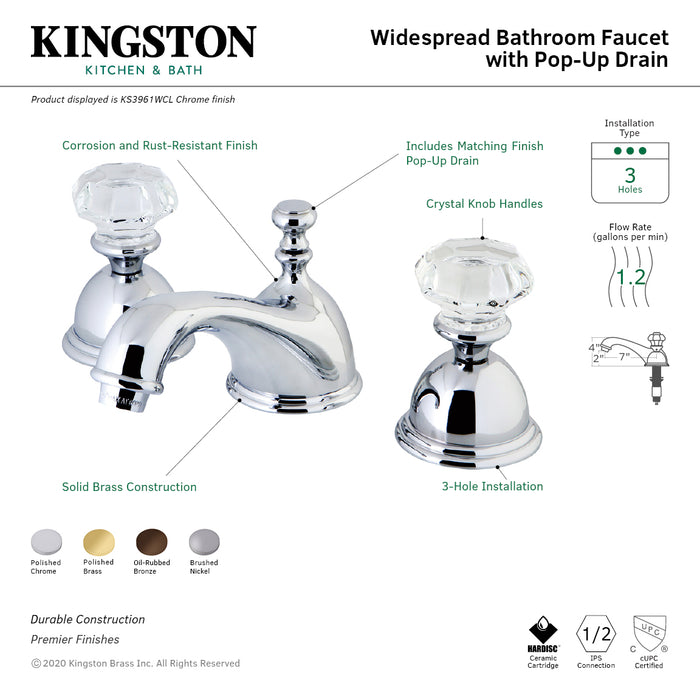 Kingston Brass KS3965WCL Celebrity Widespread Bathroom Faucet with Brass Pop-Up Drain, Oil Rubbed Bronze