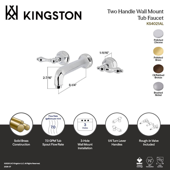 Kingston Brass KS4025AL Metropolitan Two-Handle Wall Mount Tub Faucet, Oil Rubbed Bronze