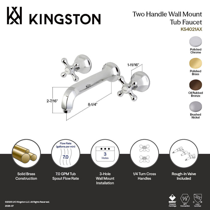 Kingston Brass KS4025AX Metropolitan Two-Handle Wall Mount Tub Faucet, Oil Rubbed Bronze