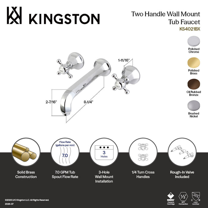 Kingston Brass KS4025BX Metropolitan Two-Handle Wall Mount Tub Faucet, Oil Rubbed Bronze