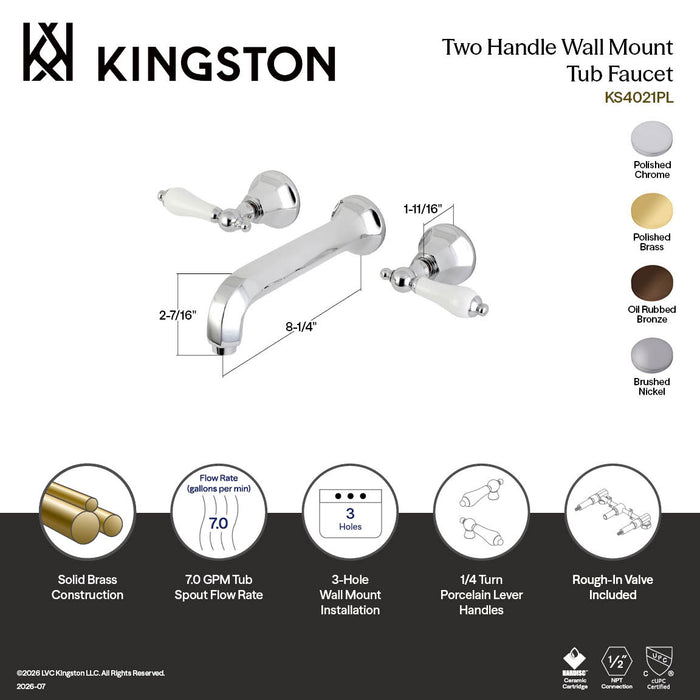 Kingston Brass KS4025PL Metropolitan Two-Handle Wall Mount Tub Faucet, Oil Rubbed Bronze