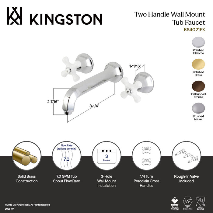 Kingston Brass KS4025PX Metropolitan Two-Handle Wall Mount Tub Faucet, Oil Rubbed Bronze