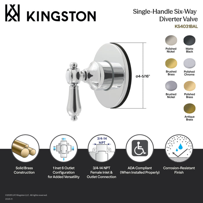 Kingston Brass KS4035BAL Heirloom Single-Handle Six-Way Diverter Valve with Round Trim Kit, Oil Rubbed Bronze