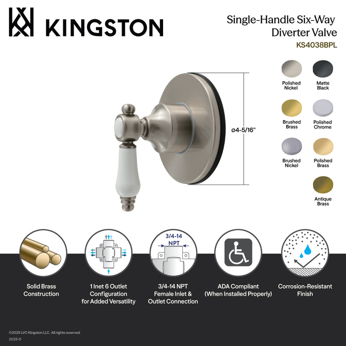 Kingston Brass KS4035BPL Bel-Air Single-Handle Six-Way Diverter Valve with Round Trim Kit, Oil Rubbed Bronze