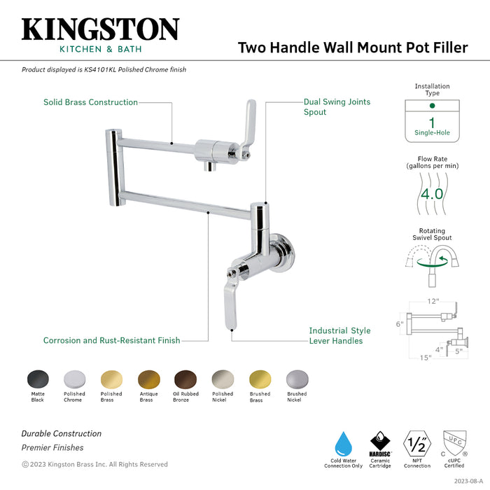 Kingston Brass KS4105KL Whitaker Wall Mount Pot Filler, Oil Rubbed Bronze